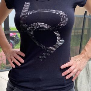 Bebe Lace Back Studded Double B Logo Top T-Shirt S